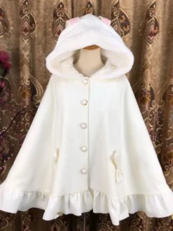Poncho Sweet Lolita Blanc Passepoil Synthétique Hiver Lolita Outwears Déguisements Halloween