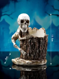 Porte-stylo en résine en forme de tête de mort pour Halloween