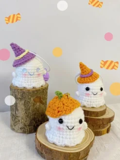 Poupées fantômes tricotées à la main pour Halloween ensemble 3 pièces joli sac à dos breloque cadeau