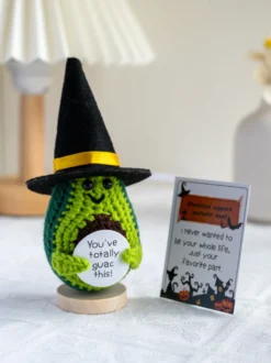 Poupée tête de citrouille tricotée à la main pour Halloween décoration de table avec chapeau amovible et carte-cadeau Amigurumi