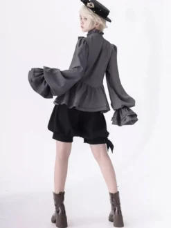 【Pré-vente】 Chemise Gothique Lolita Blouses grise à manches longues volants