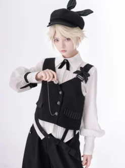 【Pré-vente】 Gilet à bandoulière Lolita asymétrique noir gothique Lolita