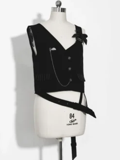 【Pré-vente】 Gilet à bandoulière Lolita asymétrique noir gothique Lolita