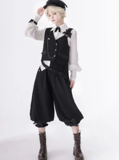 【Pré-vente】 Gilet à bandoulière Lolita asymétrique noir gothique Lolita