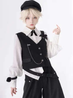 【Pré-vente】 Gilet à bandoulière Lolita asymétrique noir gothique Lolita