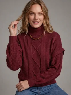 Pull à col roulé en maille torsadée manches amovibles superposées manches longues amples
