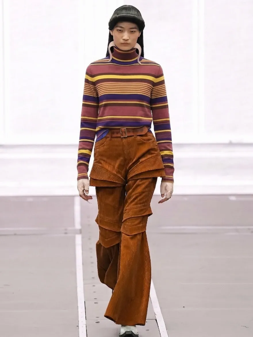 Pull en maille à col roulé rayé de couleur manches longues coupe ajustée style décontracté pour femme