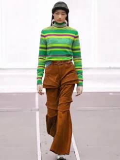 Pull en maille à col roulé rayé de couleur manches longues coupe ajustée style décontracté pour femme