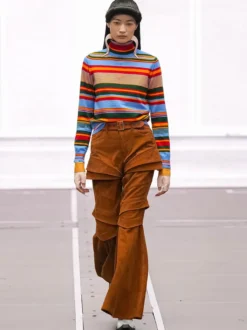 Pull en maille à col roulé rayé de couleur manches longues coupe ajustée style décontracté pour femme