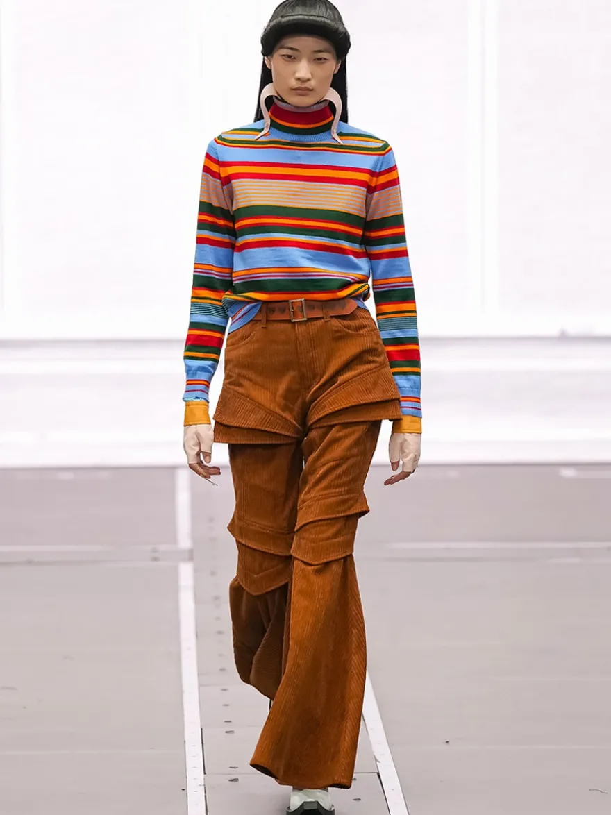 Pull en maille à col roulé rayé de couleur manches longues coupe ajustée style décontracté pour femme