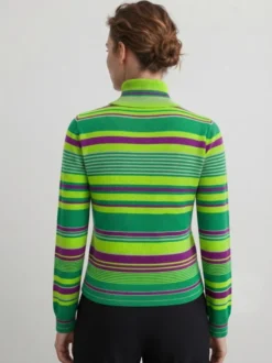 Pull en maille à col roulé rayé de couleur manches longues coupe ajustée style décontracté pour femme