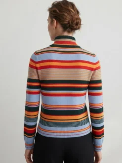 Pull en maille à col roulé rayé de couleur manches longues coupe ajustée style décontracté pour femme