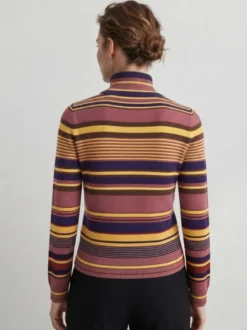 Pull en maille à col roulé rayé de couleur manches longues coupe ajustée style décontracté pour femme
