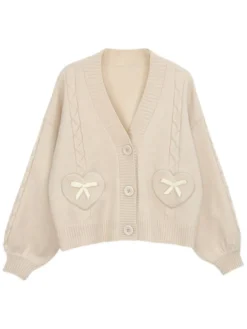 Pull Lolita Cardigan Rose Noeuds Polyester Manches Longues Printemps Lolita Outwears