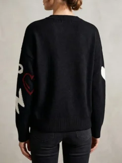 Pull-over oversize à col rond en maille jacquard rose cœur à manches longues