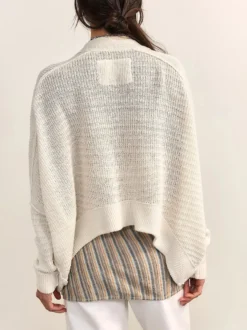 Pull oversize en maille ajourée col V manches chauve-souris ourlet asymétrique cardigan ouvert sur le devant