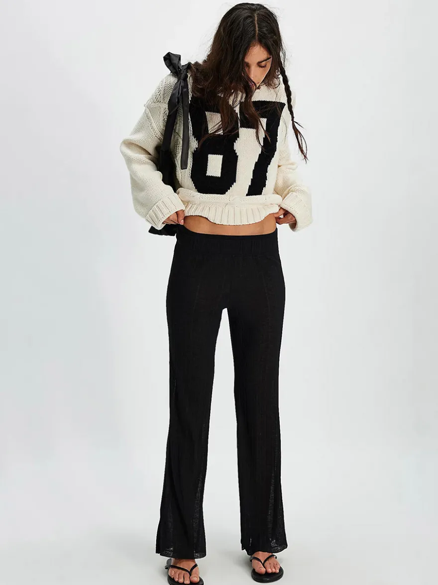 Pull oversize en maille torsadée pour femme imprimé chiffres court haut décontracté