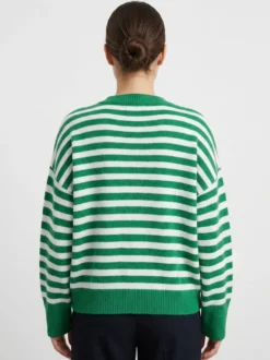 Pull rayé à col rond en maille manches longues amples style décontracté pour femme.