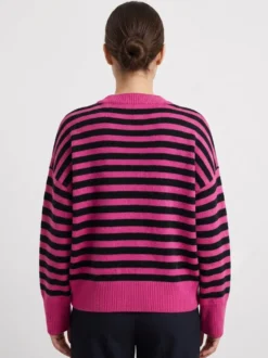 Pull rayé à col rond en maille manches longues amples style décontracté pour femme.