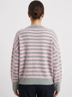 Pull rayé à col rond en maille manches longues amples style décontracté pour femme.