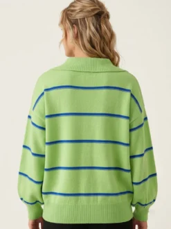 Pull rayé à demi-zip et col en maille manches longues épaules tombantes coupe ample style décontracté pour femme
