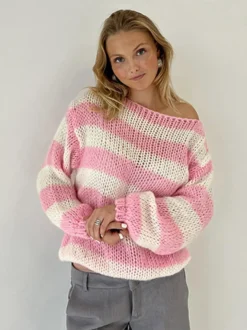 Pull rayé à épaules dénudées en maille coupe ample manches longues style décontracté pour femme haut oversize en maille douce