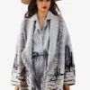 Pulls Cardigans Noire Imprimé Franges Manches Longues Col Rabattu Oversize