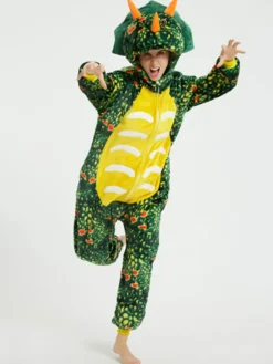 Pyjama Dinosaure Kigurumi Pour Costumes Kigurumi En Polyester Vert Adulte