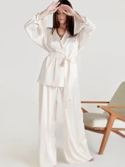Pyjama Ensembles Café Brun Vêtement de Maison Lingerie En Soie 2 Pièces