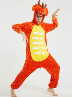 Pyjama Kigurumi Onesie pour adultes Costumes de dinosaure Kigurumi en polyester rouge Oragnge
