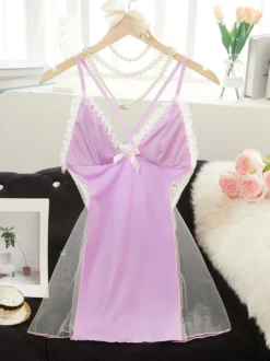 Pyjama noir transparent à volants chic pour nuit de sommeil nuisettes chemises