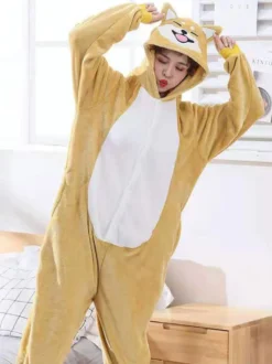 Pyjama Onesie Kigurumi Pour Enfants Polyester Jaune Shiba Chiens Doge Pyjama Costume