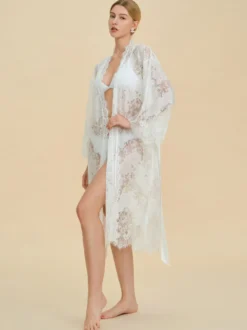 Pyjamas vêtements de nuit peignoirs en dentelle blanche lingerie d'intérieur