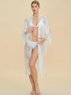 Pyjamas vêtements de nuit peignoirs en dentelle blanche lingerie d'intérieur