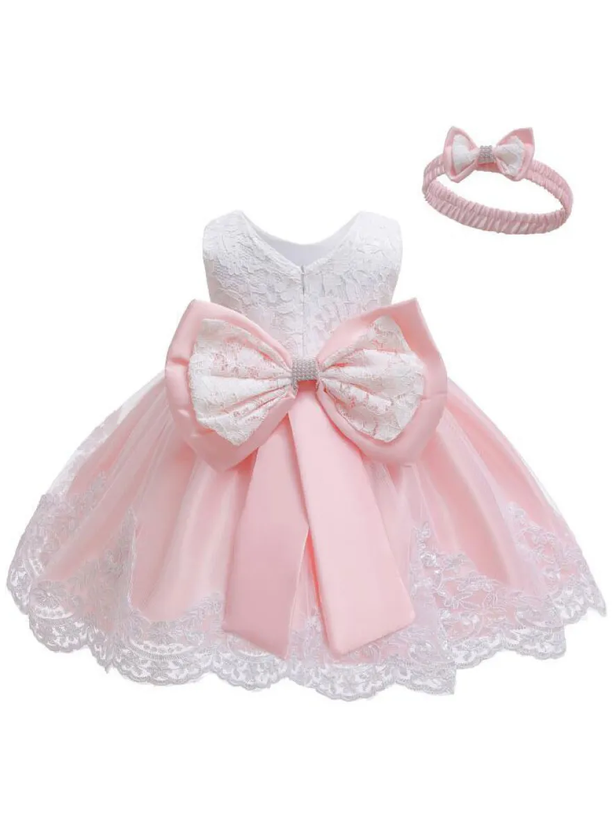 Robe baptême robe cérémonie fille décoré de noeud