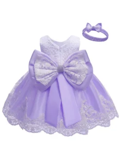 Robe baptême robe cérémonie fille décoré de noeud