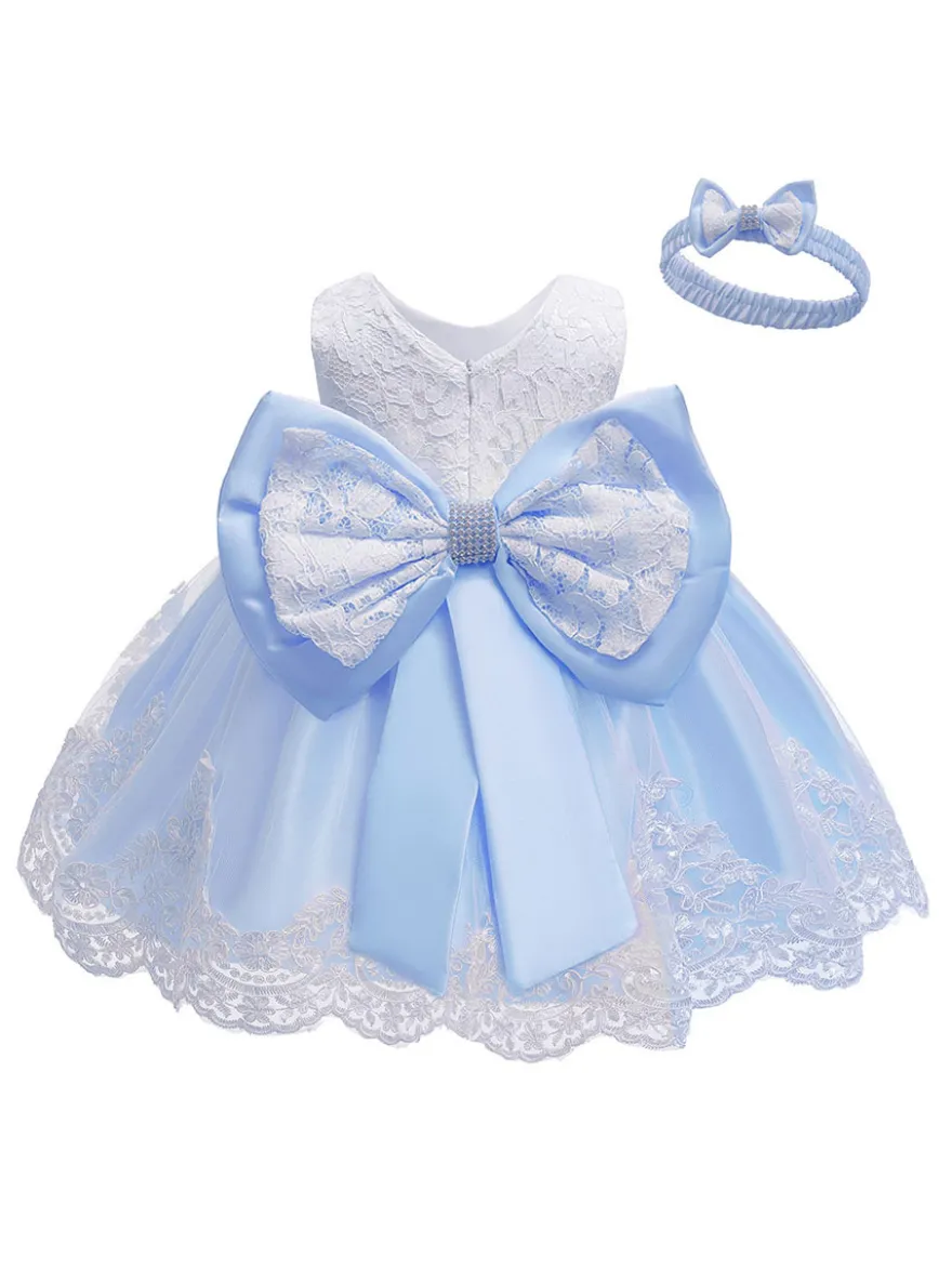 Robe baptême robe cérémonie fille décoré de noeud