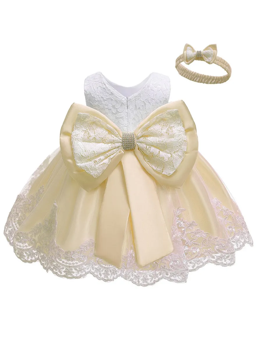 Robe baptême robe cérémonie fille décoré de noeud