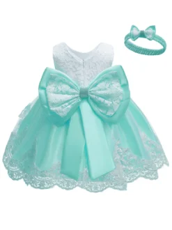 Robe baptême robe cérémonie fille décoré de noeud