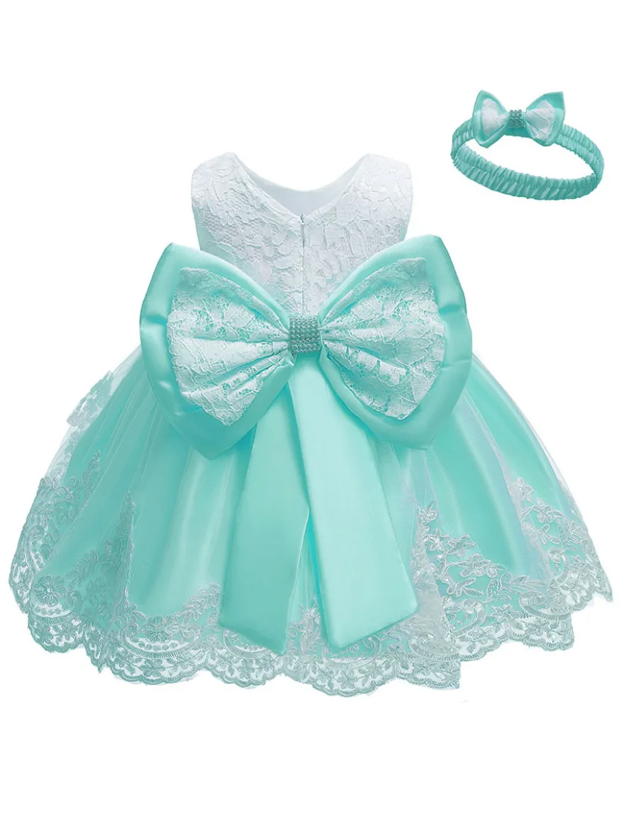 Robe baptême robe cérémonie fille décoré de noeud