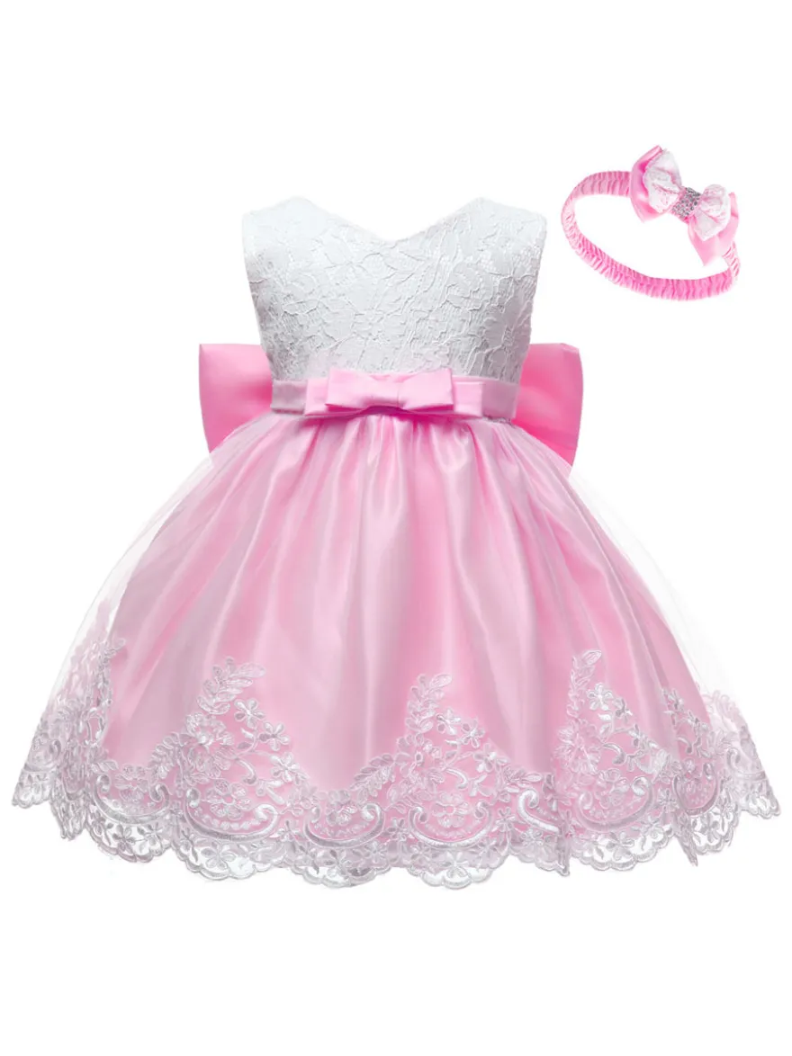 Robe baptême robe cérémonie fille décoré de noeud