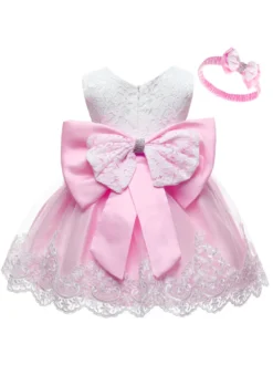 Robe baptême robe cérémonie fille décoré de noeud