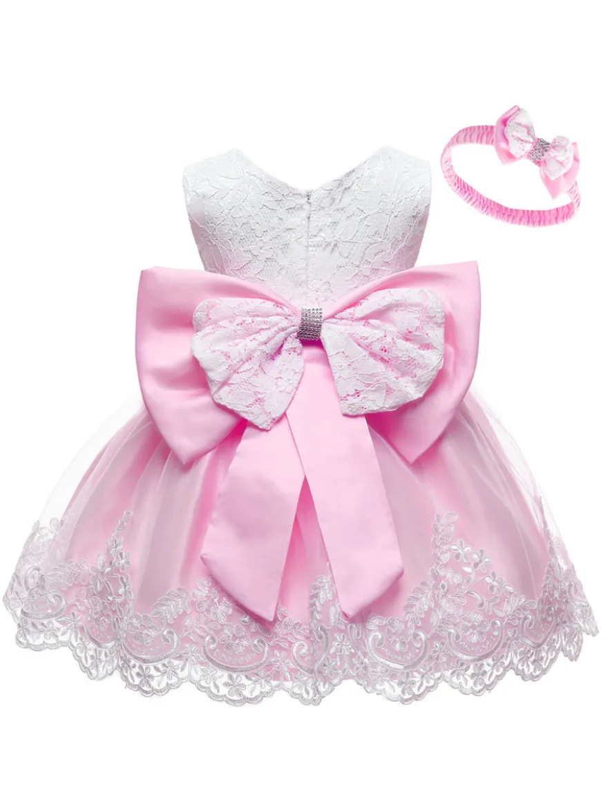 Robe baptême robe cérémonie fille décoré de noeud