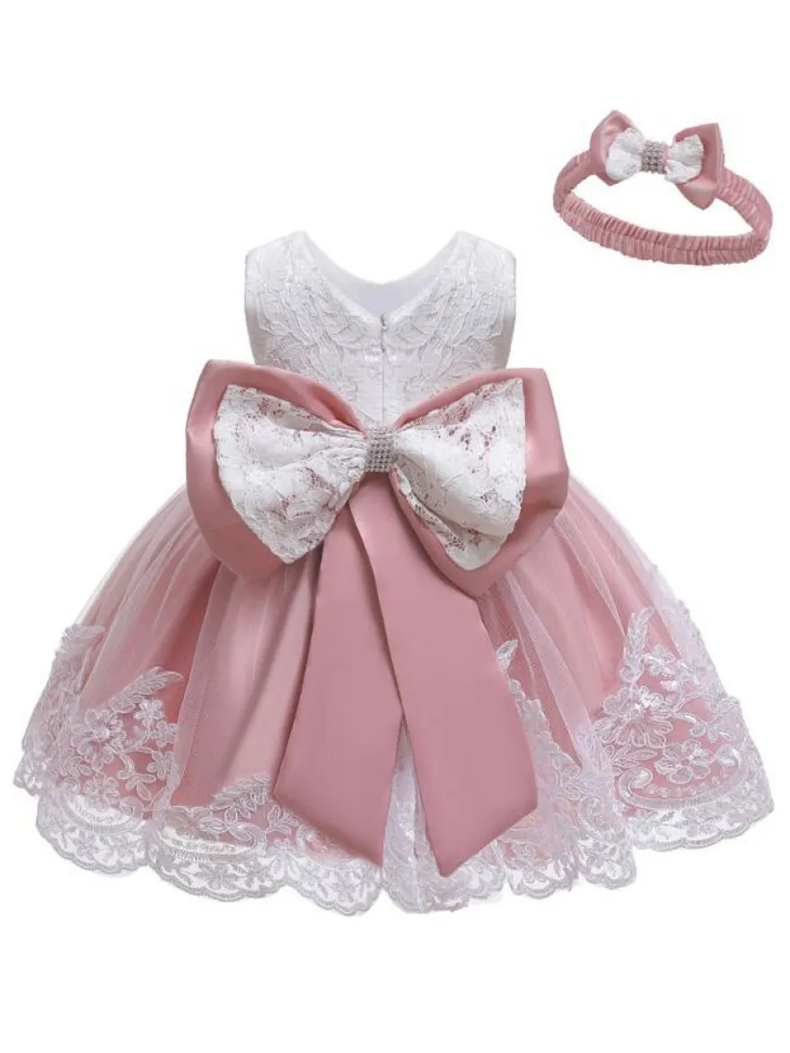 Robe baptême robe cérémonie fille décoré de noeud