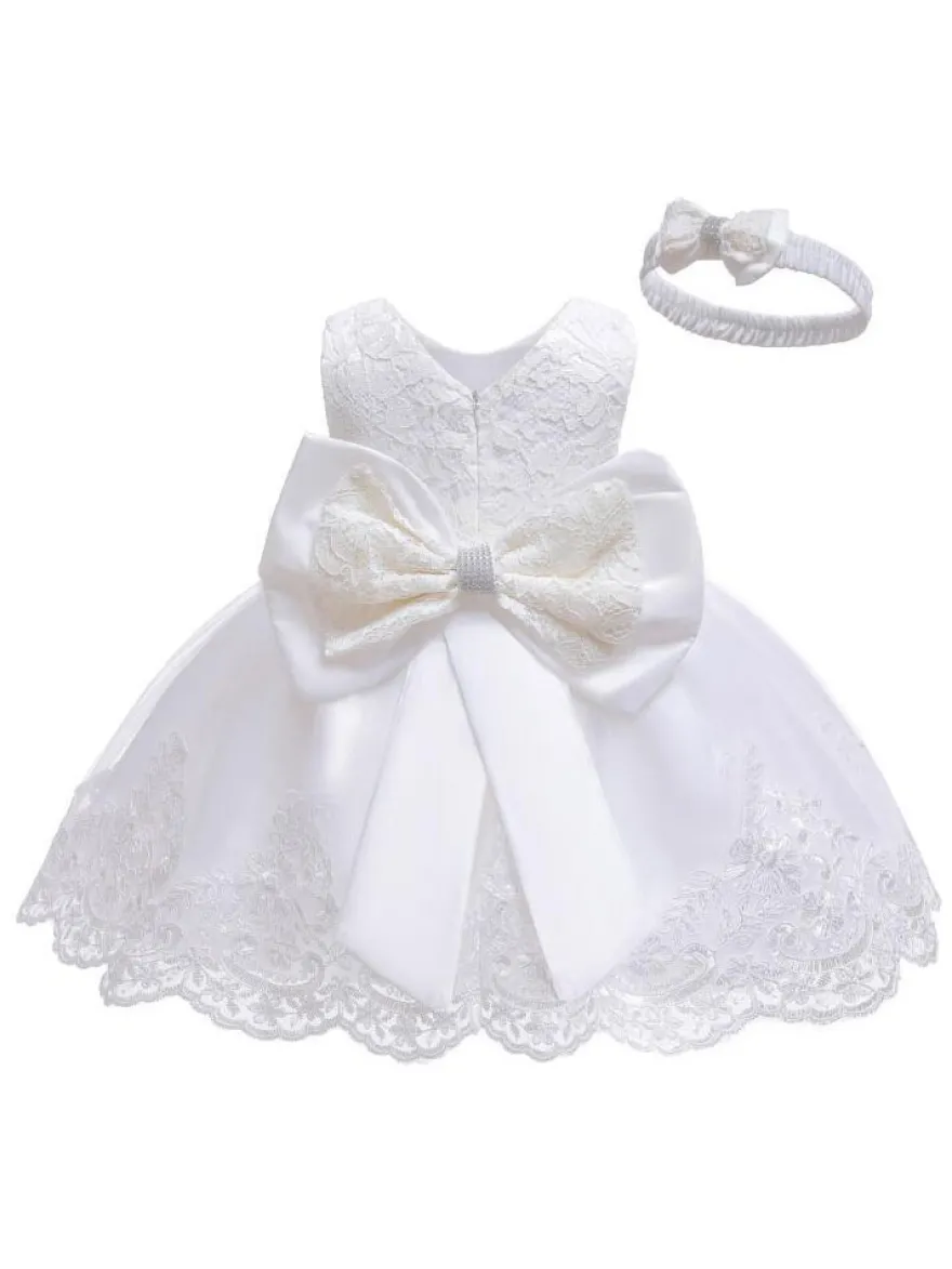 Robe baptême robe cérémonie fille décoré de noeud