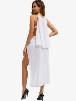 Robe blanche sexy dos nu en polyester pour femme ensemble de costumes de vacances