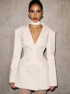 Robe blazer croisée avec foulard pour femme 2026