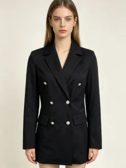 Robe blazer croisée mini pour femme col cranté manches longues coupe moulante