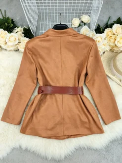 Robe blazer en daim à revers croisé ceinture à la taille coupe ajustée mini-robe