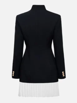 Robe blazer mini à manches longues plissée et patchwork pour femme 2026